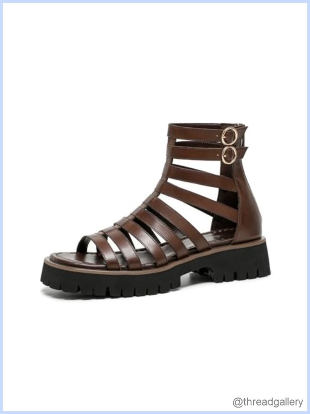 Gladiator Platform Sandals Cow Leather Chunky Fisherman Open Toe Back Zip